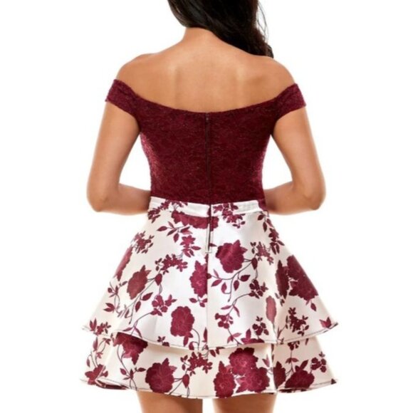NEW B. Darlin Floral Fit & Flare Mini Dress Juniors Size 5/6 Burgundy Floral - Picture 2 of 12